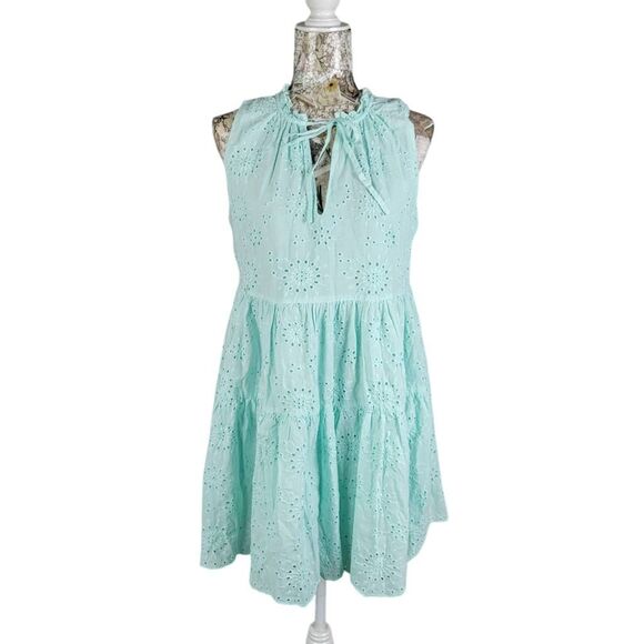 BB Dakota Steve Madden Soft Green Cotton Eyelet Tiered Ruffle Mini Dress - Picture 13 of 13